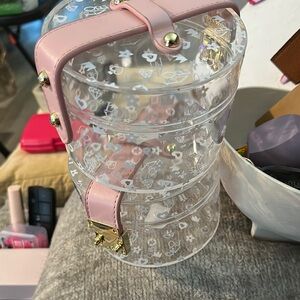 Clear Floral Print Organizer with Pink Strap